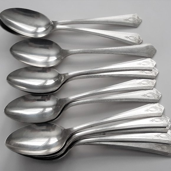 Oxford Silverplate Aurora Pattern 1930s Art Deco Flatware Oneida 28 Pieces - Picture 6 of 16